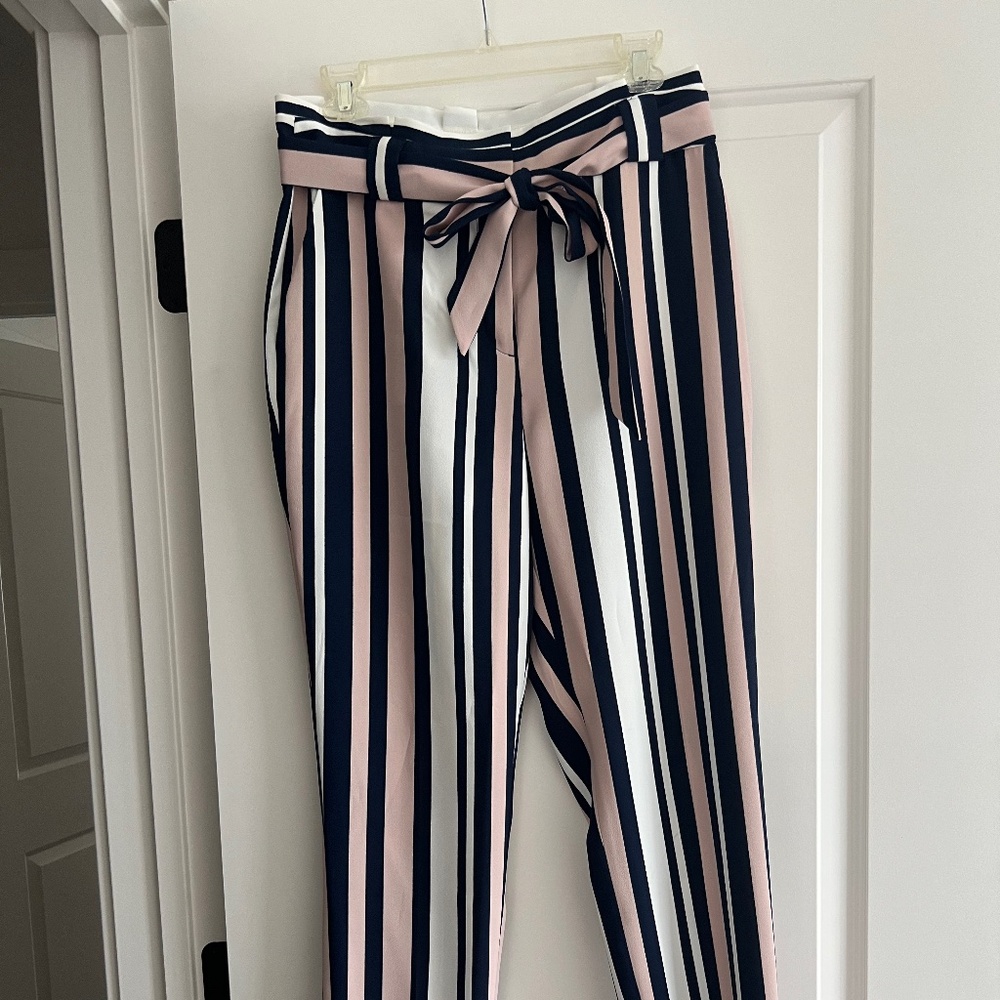 Express Linen Straight Leg, High Waisted Striped Pants, size: 8R